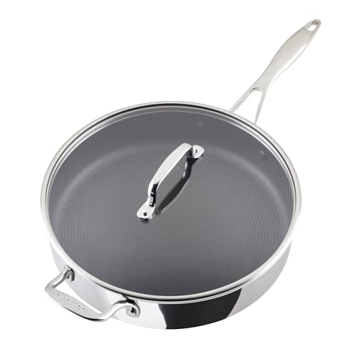 Circulon C1 Series Clad Stainless Steel with ScratchDefense Technology Cookware Nonstick Induction Saute Pan with Lid and Helper Handle, Metal Utensil Safe, 5 Quart - Polished Stainless Steel