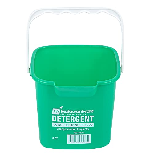 Restaurantware RW Clean 3 Quart Cleaning Bucket 1 Detergent Square Bucket - with Measurements Built-in Spout and Handle Green Plastic Utility Bucket for Home Or Commercial Use (Pack of 2)