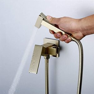 MAKEJ Bathroom Toilet Bidet Tap Kit Brushed Gold Wall Mounted Sprayer Shower with Shut-Off Valve