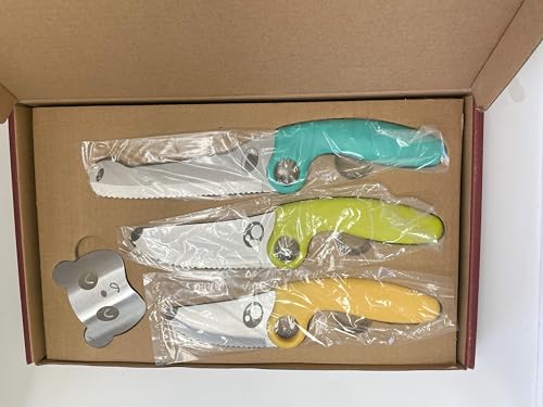 ZLemma Kids Knife Set for Real Cooking with Educational Ring & Panda Finger Guard for Boys & Girls Cutting, Kids Chef Knife Stainless Steel Blade for Kitchen Cutting-Cool-toned