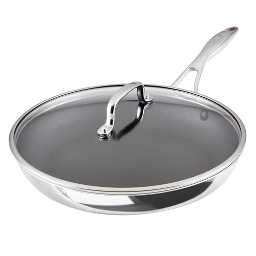 Circulon C1 Series Clad Stainless Steel with ScratchDefense Technology Cookware Nonstick Induction Frying Pan/Skillet with Lid, Metal Utensil Safe, 12.5 Inch Fry Pan - Polished Stainless Steel