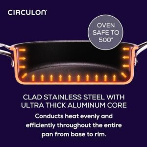 Circulon C1 Series Clad Stainless Steel with ScratchDefense Technology Cookware Nonstick Induction Frying Pan/Skillet with Lid, Metal Utensil Safe, 12.5 Inch Fry Pan - Polished Stainless Steel