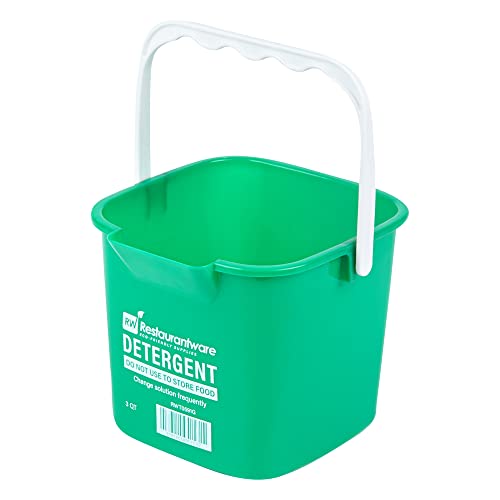 Restaurantware RW Clean 3 Quart Cleaning Bucket 1 Detergent Square Bucket - with Measurements Built-in Spout and Handle Green Plastic Utility Bucket for Home Or Commercial Use (Pack of 2)