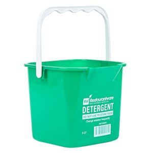 Restaurantware RW Clean 3 Quart Cleaning Bucket 1 Detergent Square Bucket - with Measurements Built-in Spout and Handle Green Plastic Utility Bucket for Home Or Commercial Use (Pack of 2)