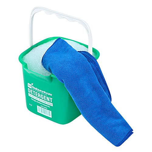 Restaurantware RW Clean 3 Quart Cleaning Bucket 1 Detergent Square Bucket - with Measurements Built-in Spout and Handle Green Plastic Utility Bucket for Home Or Commercial Use (Pack of 2)