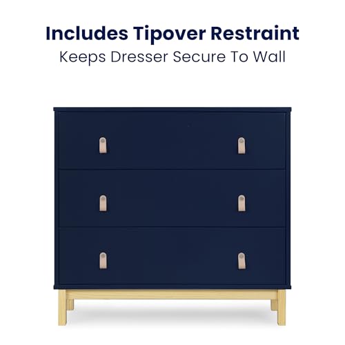 Delta Children babyGap Legacy 3 Drawer Dresser with Leather Pulls and Interlocking Drawers, Navy/Natural