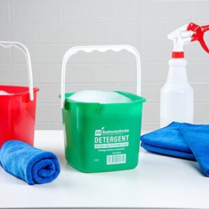 Restaurantware RW Clean 3 Quart Cleaning Bucket 1 Detergent Square Bucket - with Measurements Built-in Spout and Handle Green Plastic Utility Bucket for Home Or Commercial Use (Pack of 2)