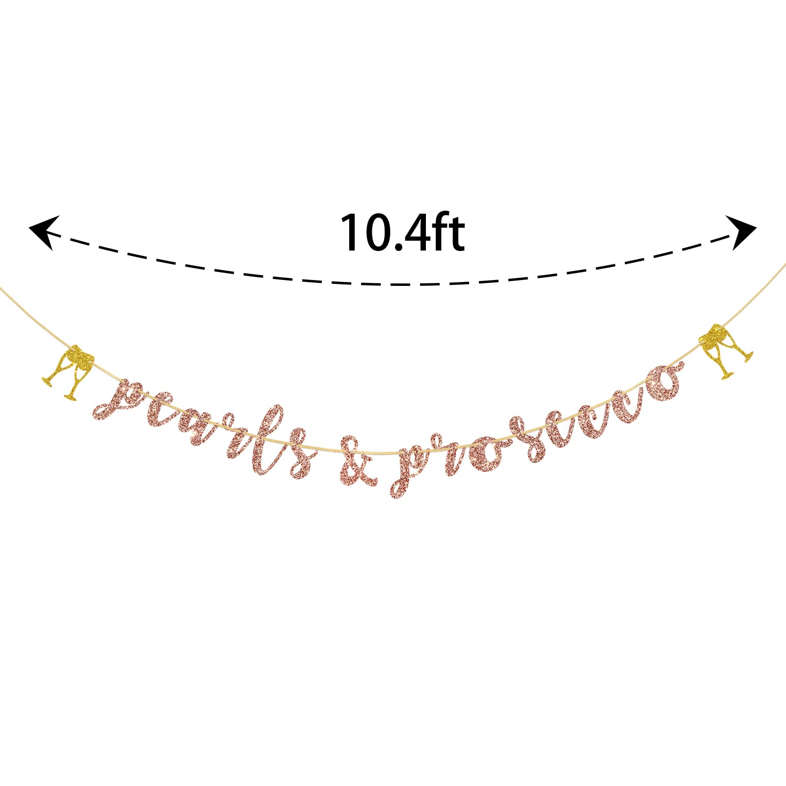 Kaakswa Pearls & Prosecco Banner, Bridal Shower Decorations, Mimosa Bar Decor, Champagne Bachelorette Party Supplies, Gold & Rose Gold Glitter