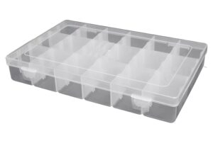 plastic storage box organizer case container 10.6" x 6.8" x 1.8" snackle box with 18 grid dividers for beads, tackle box, fishing hooks, bobs, buttons, jewelry party favors