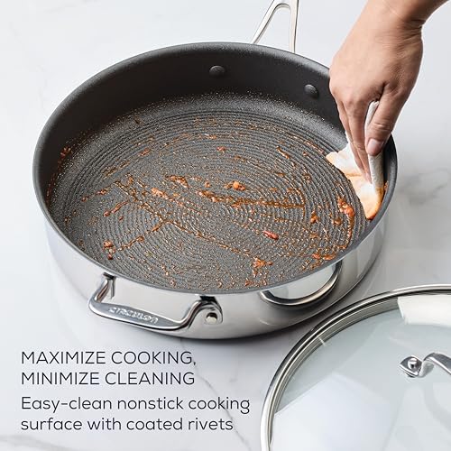 Circulon C1 Series Clad Stainless Steel with ScratchDefense Technology Cookware Nonstick Induction Saute Pan with Lid and Helper Handle, Metal Utensil Safe, 5 Quart - Polished Stainless Steel