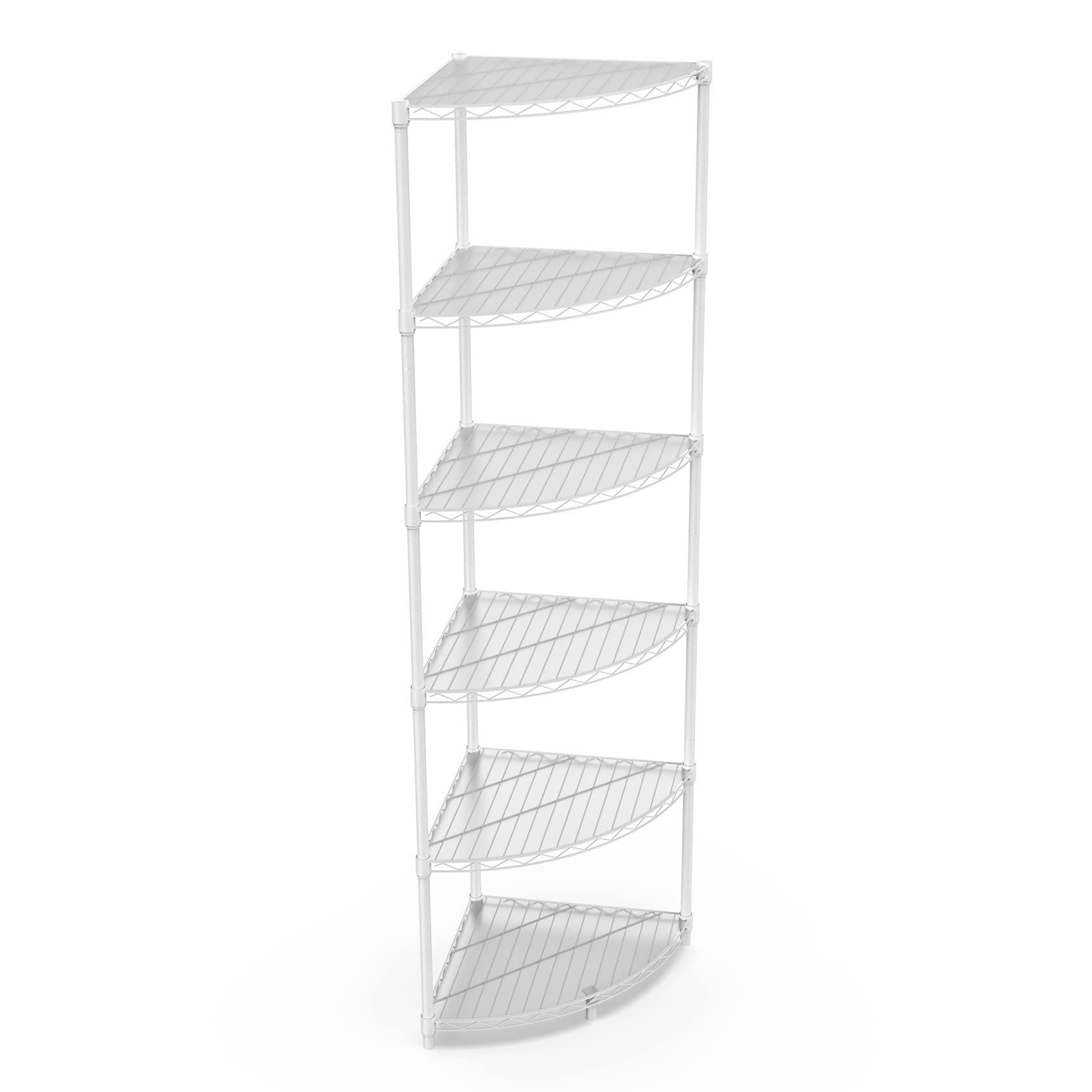 White 6 Tier NSF Metal Triangular Corner Wire Shelving Units, 420lbs Storage Rack for Kitchen, Utility Room, Warehouse, 72" H x 18" L x 18" W