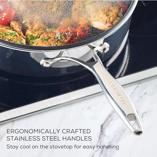 Circulon C1 Series Clad Stainless Steel with ScratchDefense Technology Cookware Nonstick Induction Saute Pan with Lid and Helper Handle, Metal Utensil Safe, 5 Quart - Polished Stainless Steel