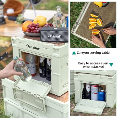 QUNATURE Collapsible Storage Bins Box with Woodgrain Laminate Cutting board 26L Camping Storage Container Foldable Stackable Heavy duty for Picnic/Closet/Garage/Moving