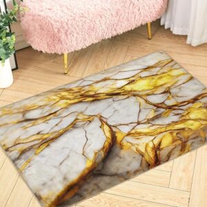 White and Gold Marble Area Rugs, 5x7ft Stylish Chic Aesthetic Kid Pet Friendly Indoor Rugs Soft Non Slip Washable Accent Carpet for Living Room Bedroom Entrance Hardwood Floor Decor