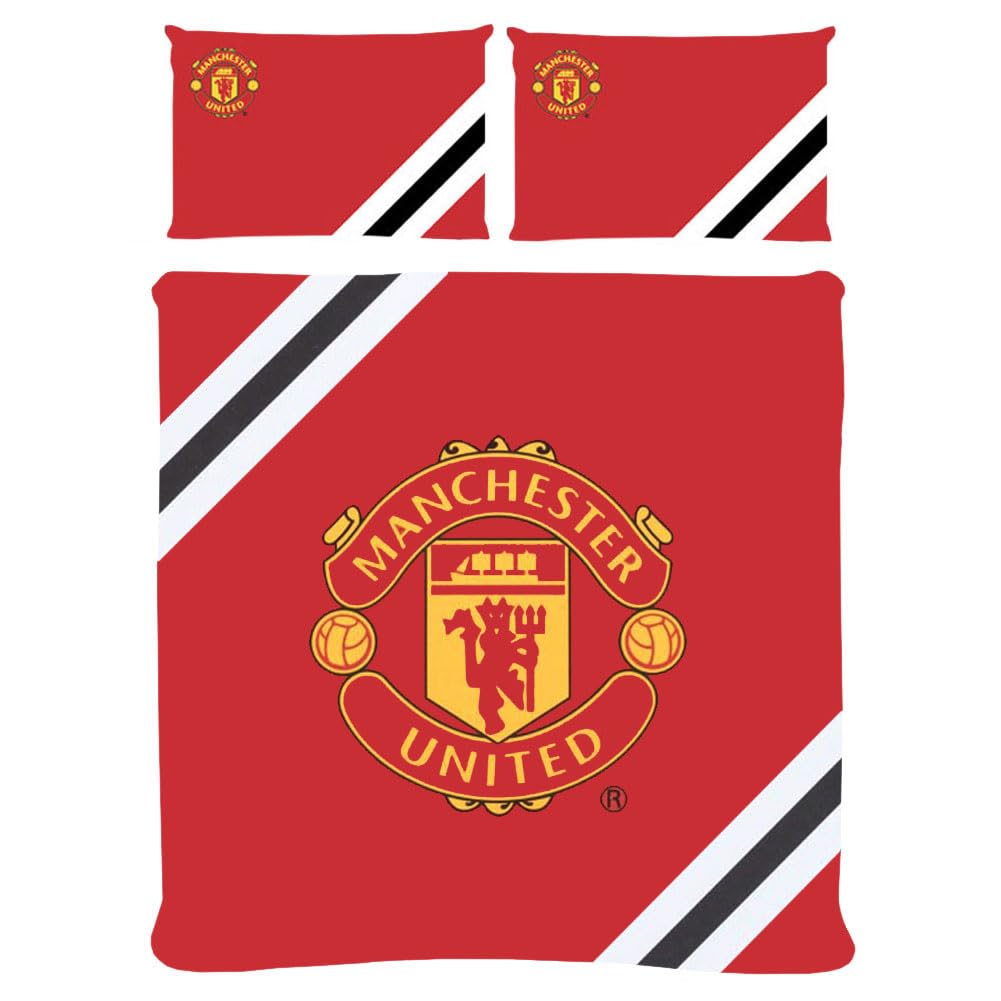 FOCO Officially Licensed Manchester United FC Football Core Stripe Double Duvet Cover Bedding Set