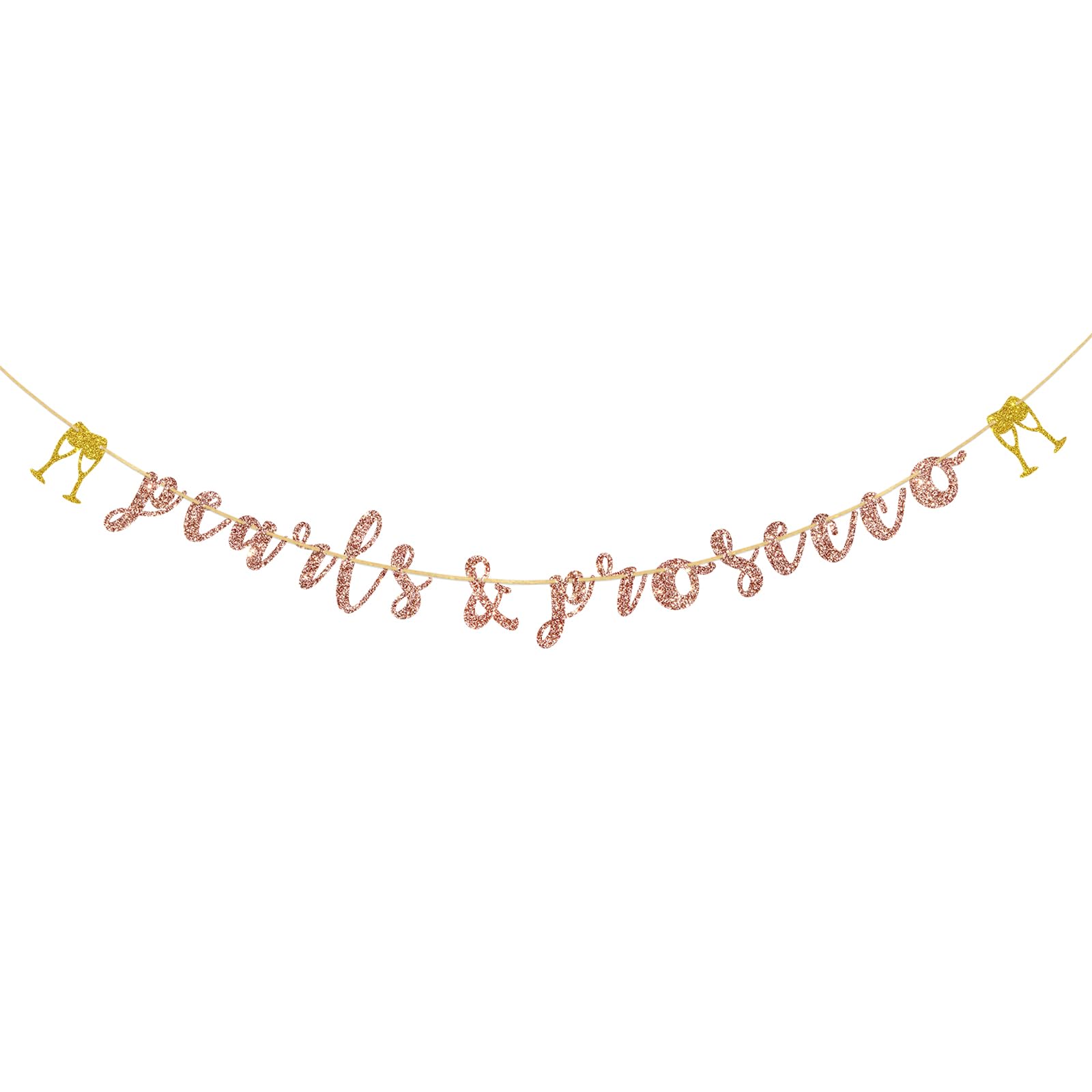 Kaakswa Pearls & Prosecco Banner, Bridal Shower Decorations, Mimosa Bar Decor, Champagne Bachelorette Party Supplies, Gold & Rose Gold Glitter