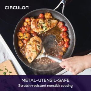 Circulon C1 Series Clad Stainless Steel with ScratchDefense Technology Cookware Nonstick Induction Frying Pan/Skillet with Lid, Metal Utensil Safe, 12.5 Inch Fry Pan - Polished Stainless Steel