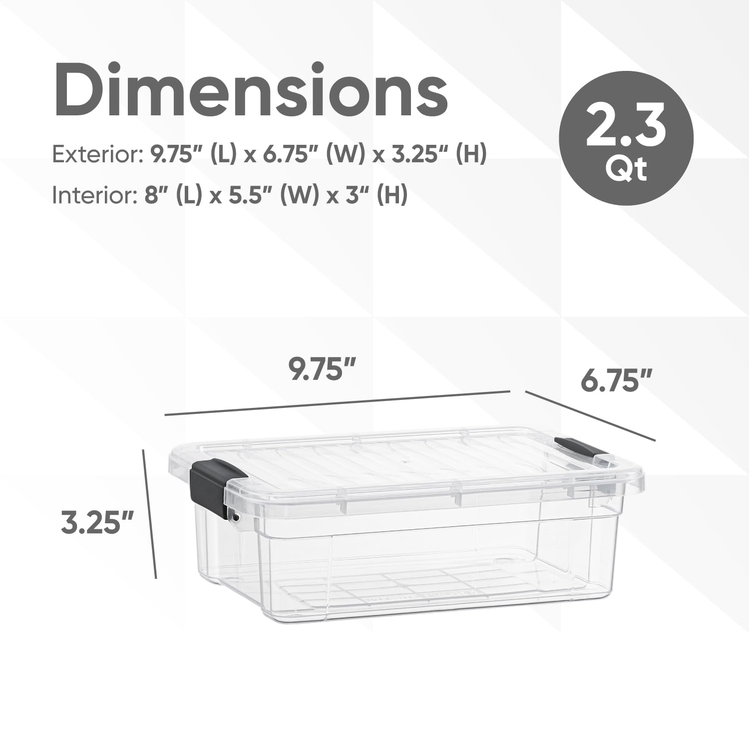 Superio Clear Storage Box with Lid, 2.5 Quart Plastic Container Bins for Organizing, Stackable Crates, BPA Free, Non Toxic, Odor Free, Organizers for Home, Office, School, and Dorm