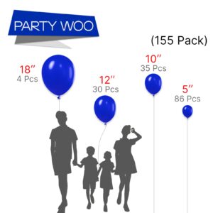 PartyWoo Royal Blue Balloons 155 pcs Blue Balloons Different Sizes Pack of 18 12 10 5 Inch Dark Blue Balloon Arch Kit Balloon Garland for Birthday Graduation Baby Shower Party Decorations Blue-Y59