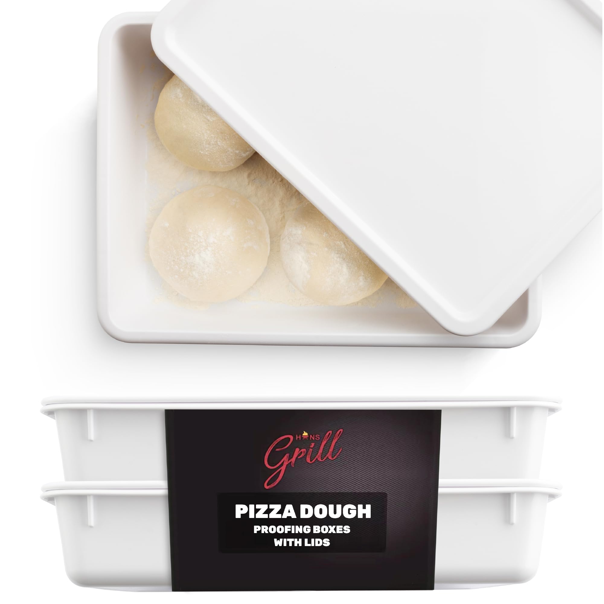 Hans Grill 2-Piece BPA Free Plastic Dough Proofing Box | Pizza Proofing Box, Bread Proofing Box | Stackable, with Covers, with Lid | Premium Quality (2 Pack Large)