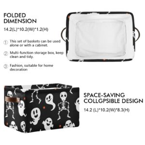 ZENWAWA Collapsible Fabric Storage Cube Ghost Skulls Print, Large Foldable Open Organizer Bins Baskets with PU Handles 1 Pack