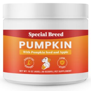 3-in-1 pumpkin powder for dogs (16 oz) - with organic pumpkin, pumpkin seed, & apple, all natural dog digestive support, great balance of soluble and insoluble fiber for dogs, 60 scoops