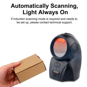 VOTTAN Automatic Omnidirectional Barcode Scanner, USB Wired 1D 2D QR Code Scanner, Hands-Free Screen Scanning Desktop Barcode Reader for Supermarket, Retail Store, Library, Warehouse (Black)