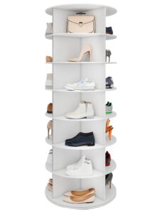 toemics 7 tier rotating shoe rack tower 28 shelves, 360° spinning display lazy susan organizer, carousel for shoes & handbags, easy assembly, includes 4 pcs double-layer shoe racks, white