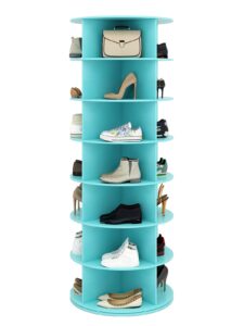 toemics 7 tier rotating shoe rack tower 28 shelves, 360° spinning display lazy susan organizer, carousel for shoes & handbags, easy assembly, includes 4 pcs double-layer shoe racks, green