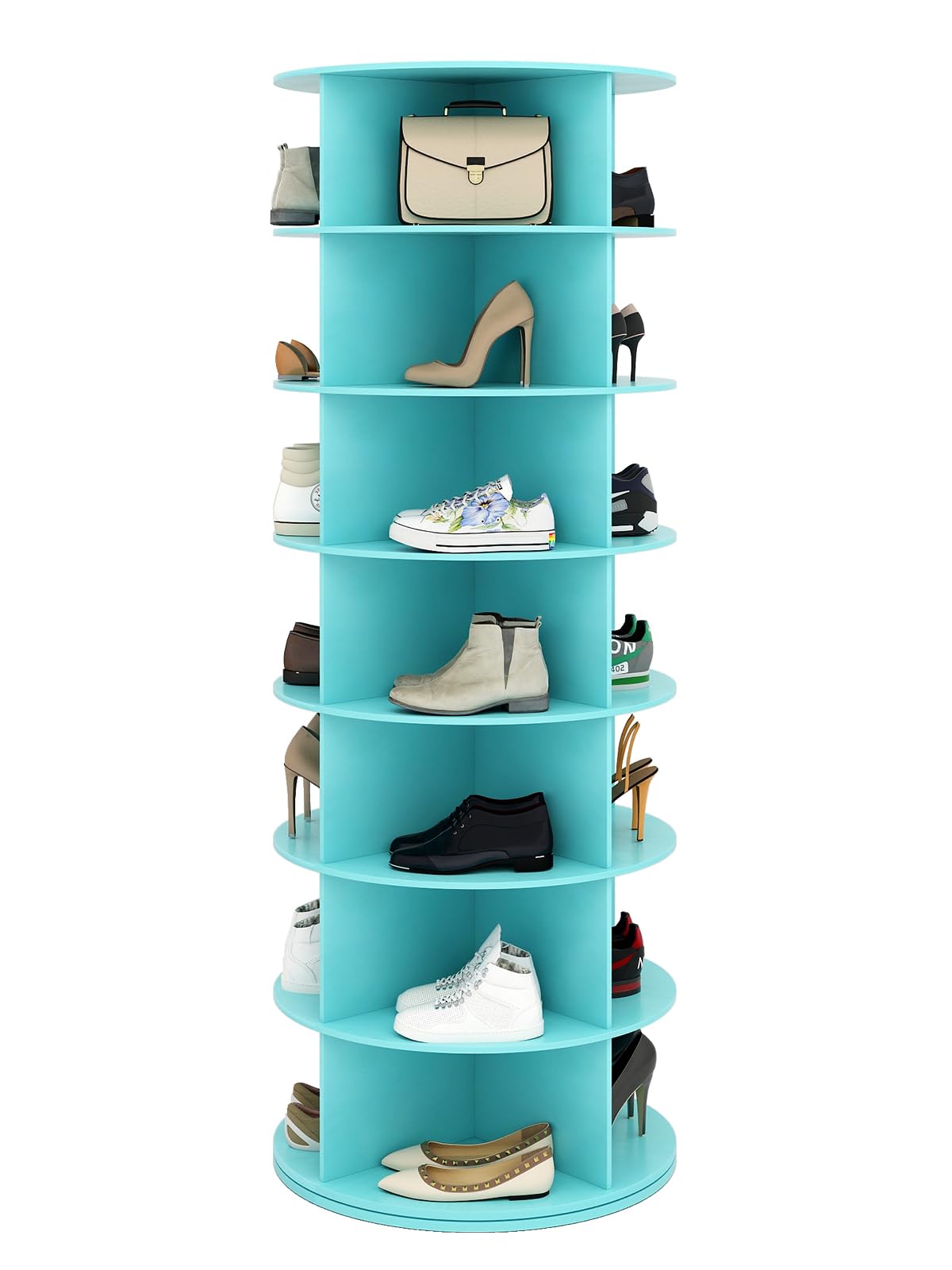 Toemics 7 Tier Rotating Shoe Rack Tower 28 Shelves, 360° Spinning Display Lazy Susan Organizer, Carousel for Shoes & Handbags, Easy Assembly, Includes 4 PCS Double-Layer Shoe Racks, Green