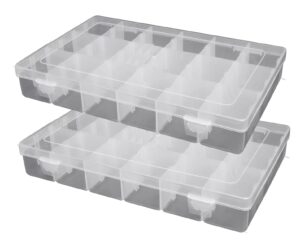 2-pack plastic storage box case container 10.6" x 6.8" x 1.8" snackle box with 18 grid dividers for beads, tackle box, fishing hooks, bobs, buttons, jewelry party favors