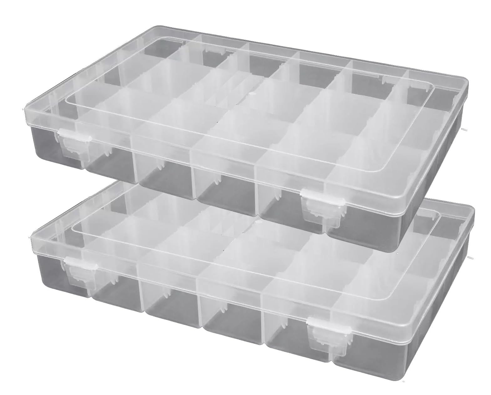 2-Pack Plastic Storage Box Case Container 10.6" x 6.8" x 1.8" Snackle Box with 18 Grid Dividers for Beads, Tackle Box, Fishing Hooks, Bobs, Buttons, Jewelry Party Favors