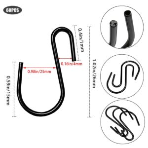 60 Pcs Small S Hooks for Hanging, 1 Inch S Shaped Hooks, Ornament Hooks, S Hangers Hooks, S Hanging Hooks, Wire Hooks, Metal S Hooks for Hanging Plants, Jewelry Keychain