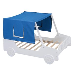 LostCat Full Size Car Shaped Bed with Tents, Wood Cute Car Bed with Canopy for Boys Girls Kids, Wood Slat Support, No Box Spring Needed, Easy Assembly, White