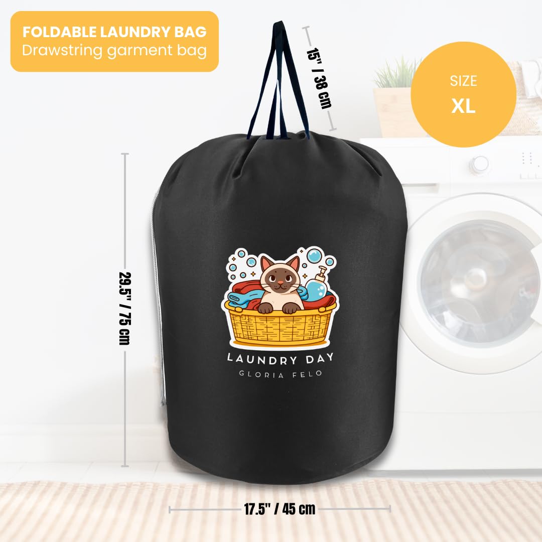 "Extra Large Heavy Duty Laundry Bag for Travel, Locking Drawstring Closure, Large Bags Will Fit a Laundry Basket or Hamper and Strong Enough to Carry up to Three Loads of Clothes Set of 2 Bags CAT"