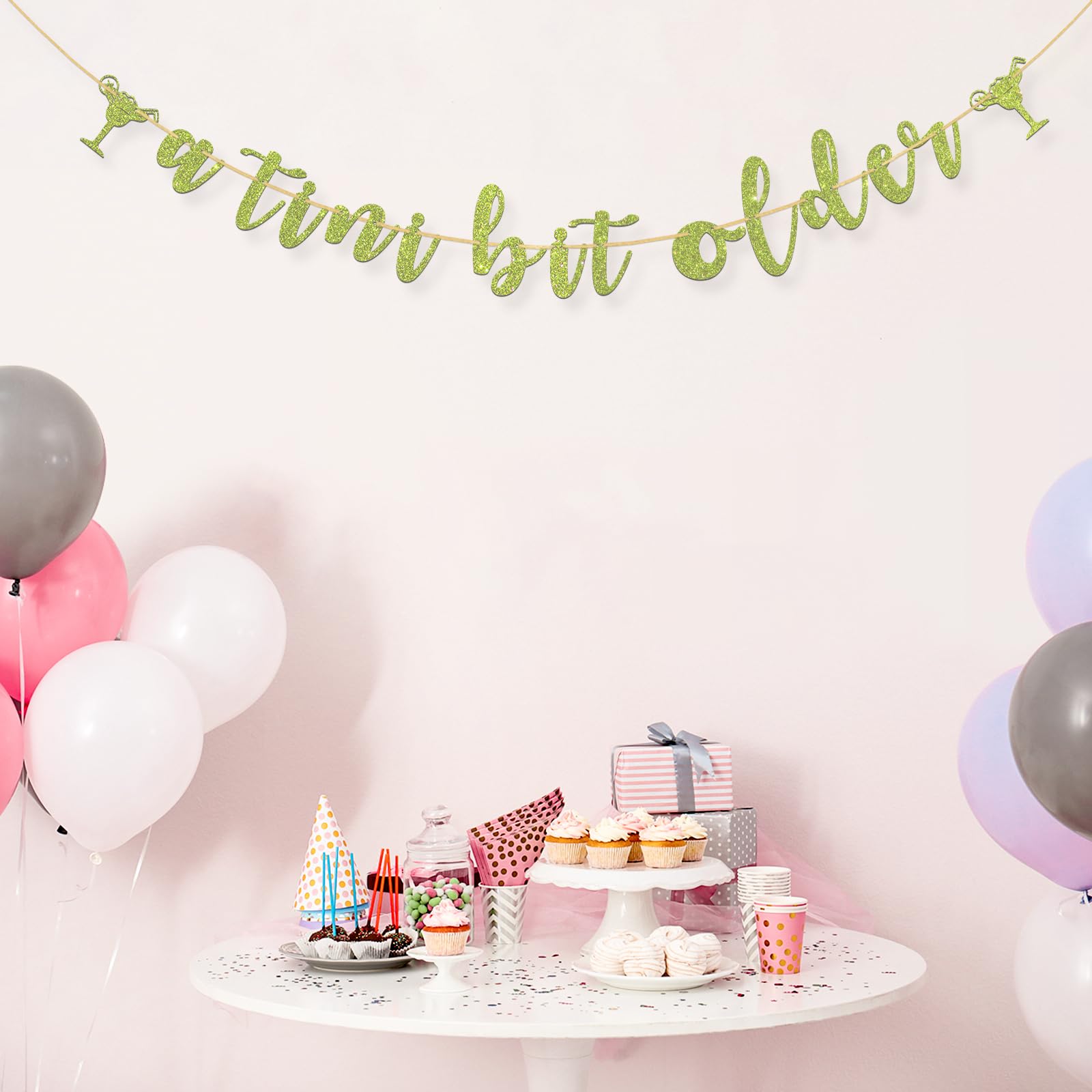 KakaSwa A Tini Bit Older Banner, Martini Bar Party Decorations, Weenies and Tinis Banner, Tini Bar Themed Birthday Bachelorette Party Decoration Supplies, Green Glitter