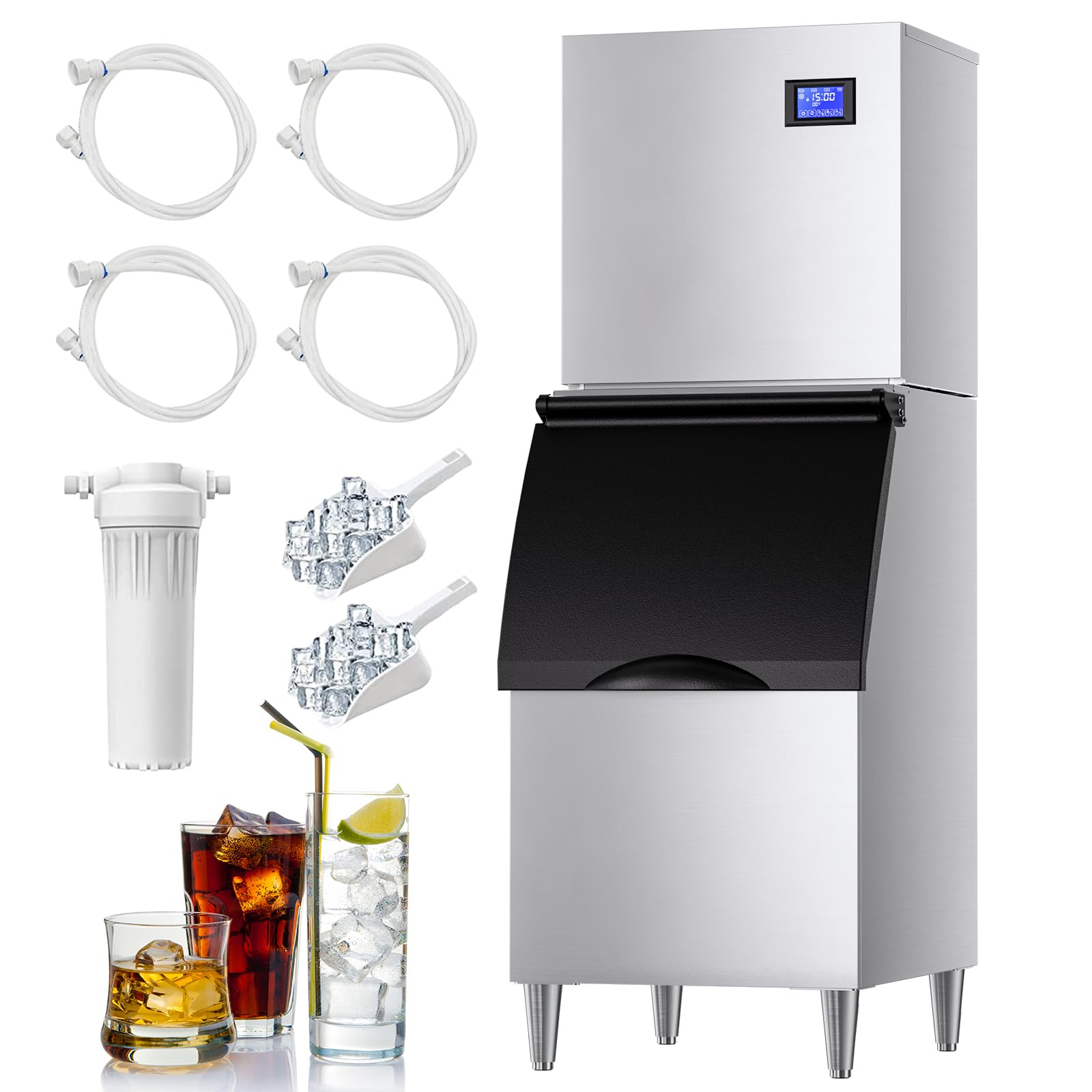 COTLIN Commercial Ice Machine Maker 500Lbs/24H with 350Lbs Storage Bin, 22" Industrial Ice Maker Ice-Ready in 8-15mins, SECOP Compressor, Cube Ice Maker Machine for Bar/Restaurant/Cafe