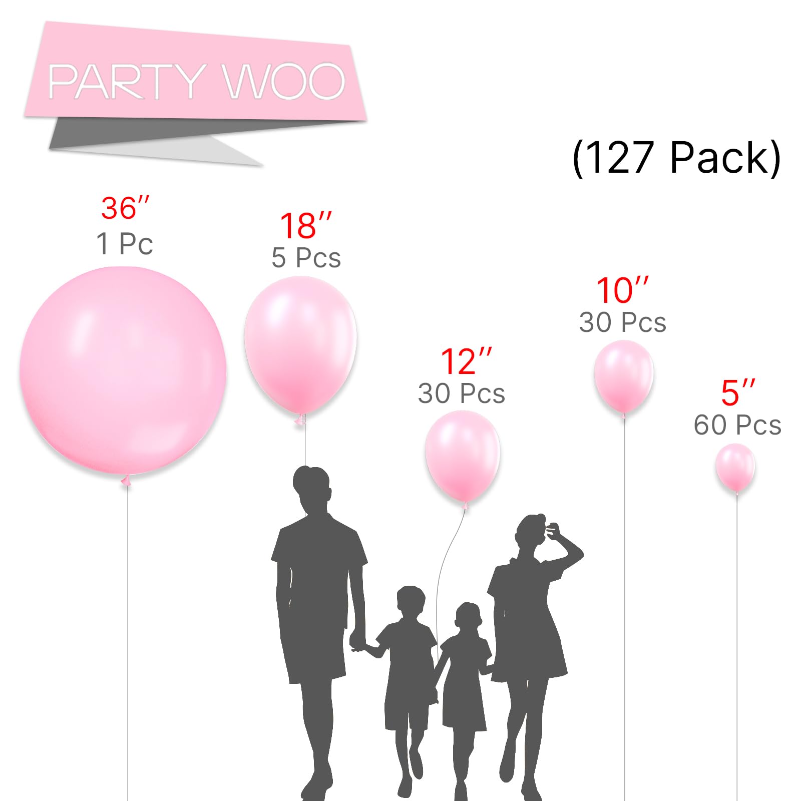 PartyWoo Pink Balloons 127 pcs Light Pink Balloons Different Sizes Pack of 36 18 12 10 5 Inch Pastel Pink Balloon Arch Kit Baby Pink Balloon Garland for Baby Shower Birthday Party Decorations Pink-Q05