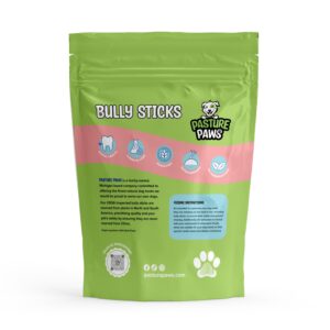 Pasture Paws Bully Sticks for Dogs | Long-Lasting All Natural Dog Chew Sticks | Fully Digestible Low Odor Bully Sticks | Dental Health Support Dog Treats Sticks | 6-inch | 5 Count Pack