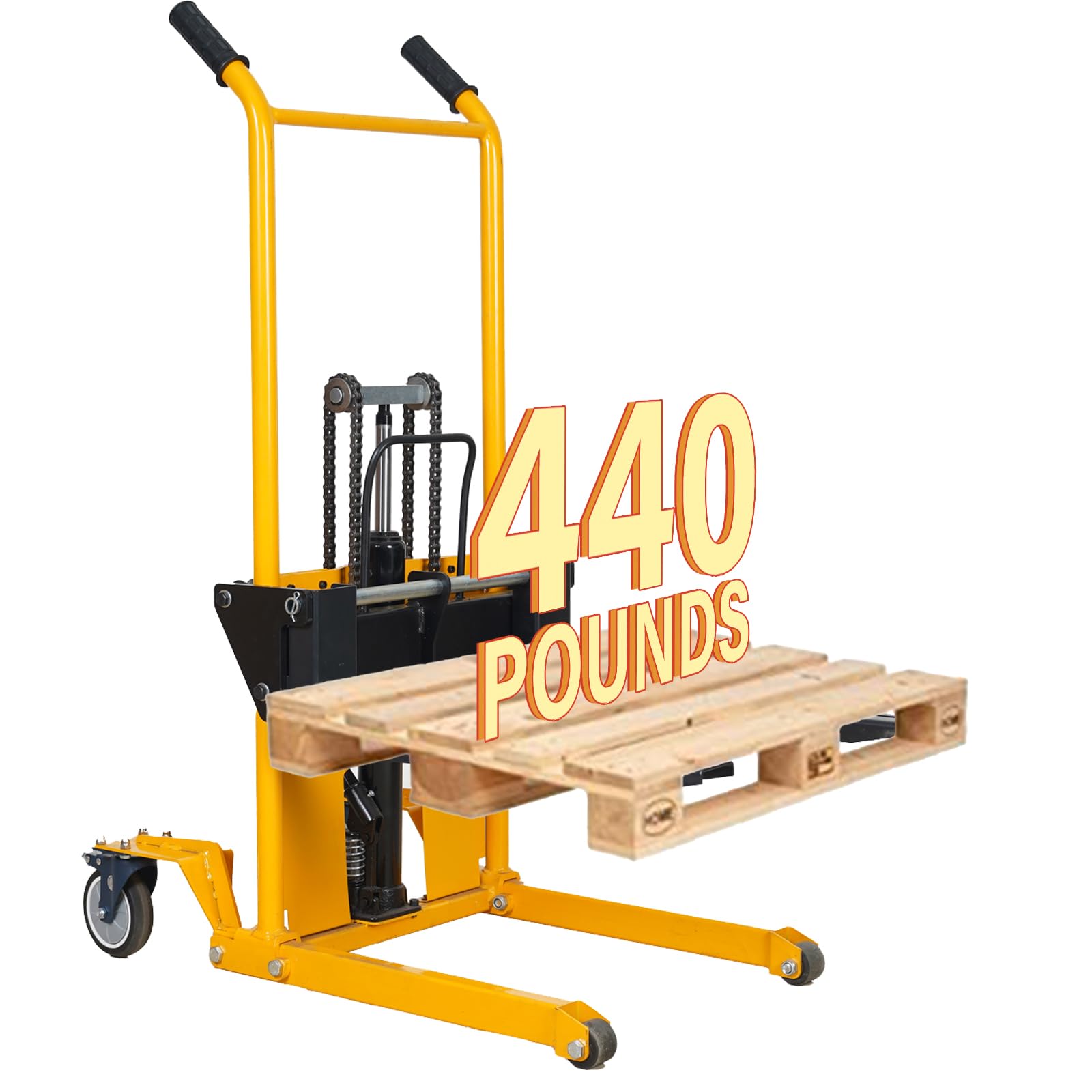 VisHomeYard Pallet Truck Trolley, Lift Table, 440 lbs 35.4“ Max Lift with 8” Wheels, Swivel Casters, Hand Forklift