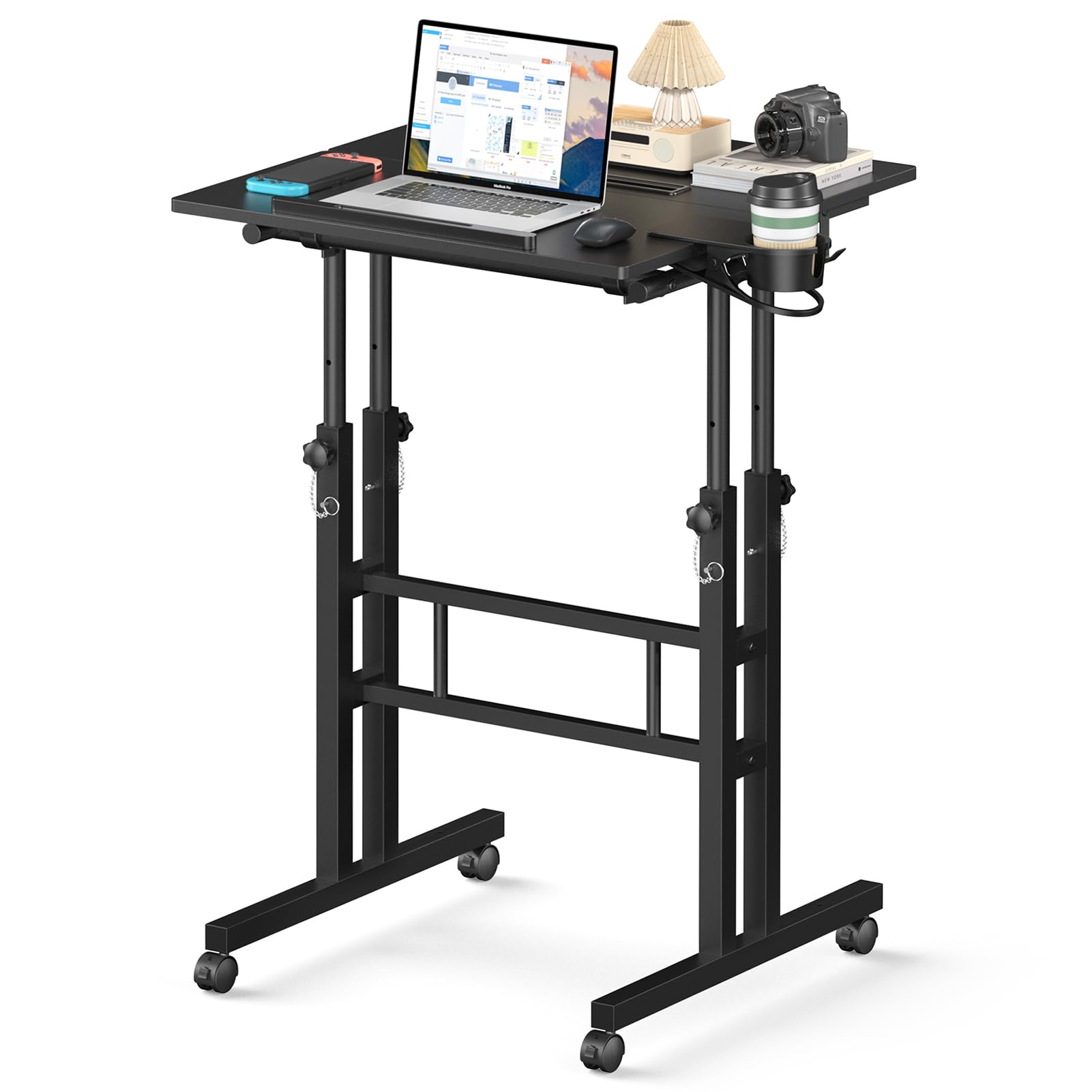 Small Standing Desk with Wheels, Stand Up Desk, Mobile Desk, Portable Standing Desk on Wheels, Standing Desk for Walking Pad, Rolling Desk Adjustable Height, Rolling Computer Desk, Tall Desk on Wheels