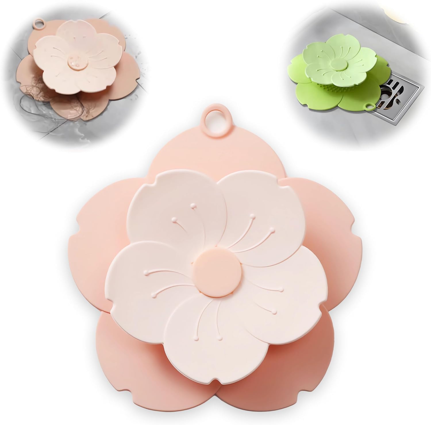 Generic 4Pcs,Anti-odor Petal Hair Drain Catcher, 7"" Silicone Hair Stopper Drain Cover for Shower, Protector Silicone Bathtub, Easy to Install Suit for Bathroom,Bathtub,Kitchen and Sink (Pink)