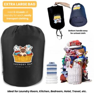 "Extra Large Heavy Duty Laundry Bag for Travel, Locking Drawstring Closure, Large Bags Will Fit a Laundry Basket or Hamper and Strong Enough to Carry up to Three Loads of Clothes Set of 2 Bags CAT"