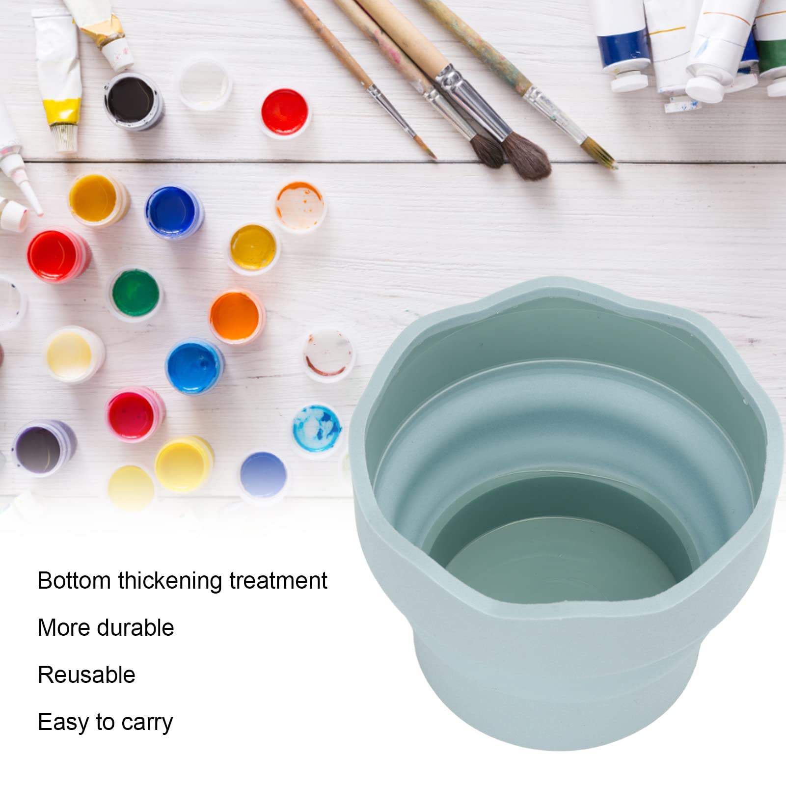 FLEXMAN Collapsible Paint Brush Washer, Portable Silicone Washing Bucket Brush Holder for Camping, Hiking, Watercolor Oil Painting, Pen Wash Container (Blue)