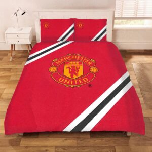 FOCO Officially Licensed Manchester United FC Football Core Stripe Double Duvet Cover Bedding Set