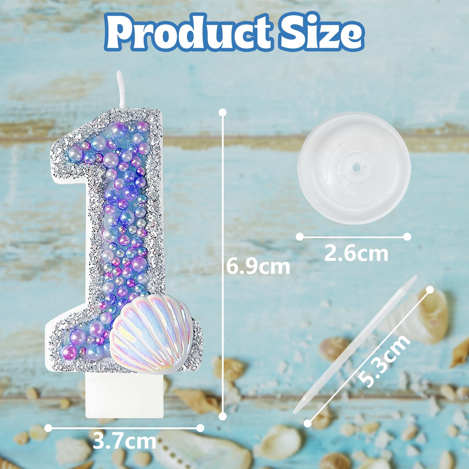 laackys Birthday Candles, Pink Shell Sequins Blue Purple Pearl Boy Girl Birthday Cake for Mermaid Birthday Theme Birthday Decorations Candle Party Supplies Number 4 Candle (1)