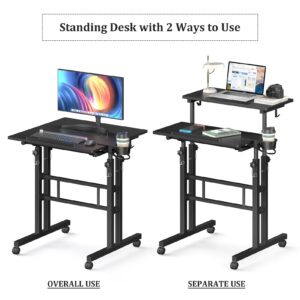 Small Standing Desk with Wheels, Stand Up Desk, Mobile Desk, Portable Standing Desk on Wheels, Standing Desk for Walking Pad, Rolling Desk Adjustable Height, Rolling Computer Desk, Tall Desk on Wheels