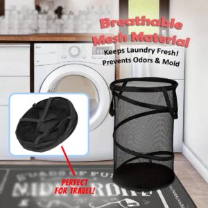 Pop Up Hamper for Laundry Mesh Collapsible Laundry Basket | Large Clothes Hamper - Black (Pack of 2)