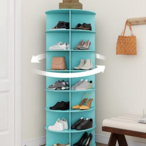 Toemics 7 Tier Rotating Shoe Rack Tower 28 Shelves, 360° Spinning Display Lazy Susan Organizer, Carousel for Shoes & Handbags, Easy Assembly, Includes 4 PCS Double-Layer Shoe Racks, Green