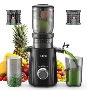 cold press juicer, iuipi fit whole fruit and vegetable slow masticating juicer machines, 4.3'' large feed chute, 250w juice extractor machine, high juice yield, bpa free, easy to clean with brush